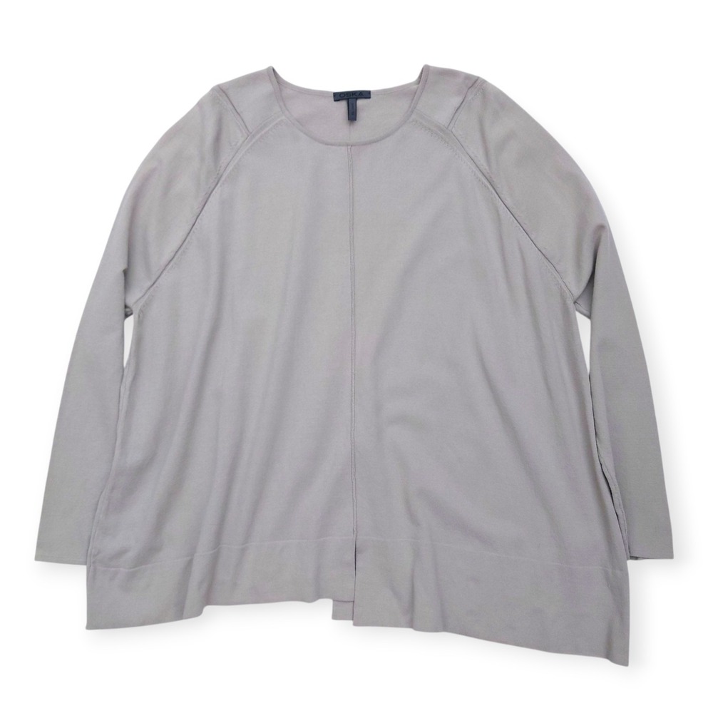 OSKA Knit Top Womens Size 1 Gray Lagenlook Long Sleeve Oversized Pullover